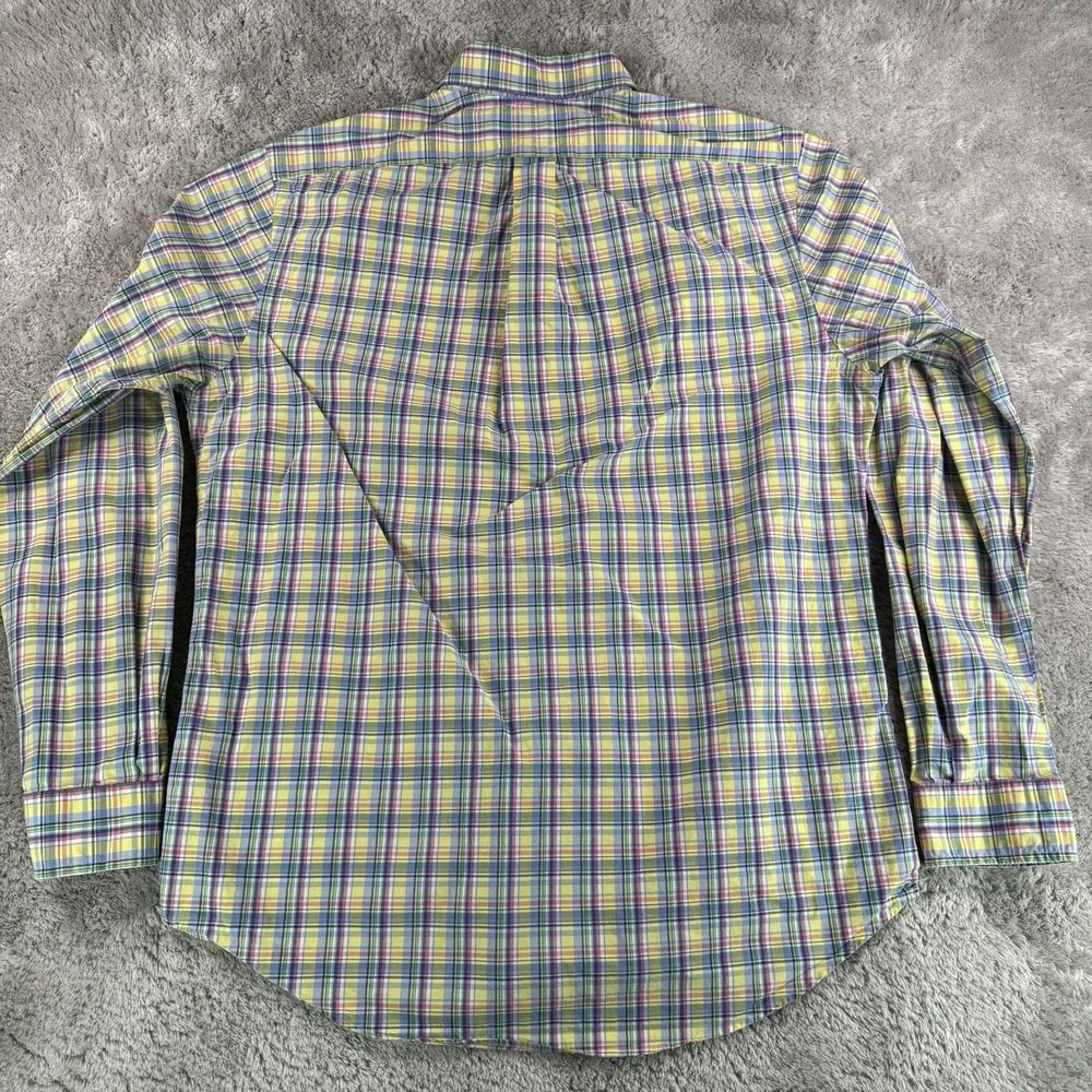 Polo Ralph Lauren Shirt Mens Medium Plaid Button Down Blue Yellow Cotton Classic